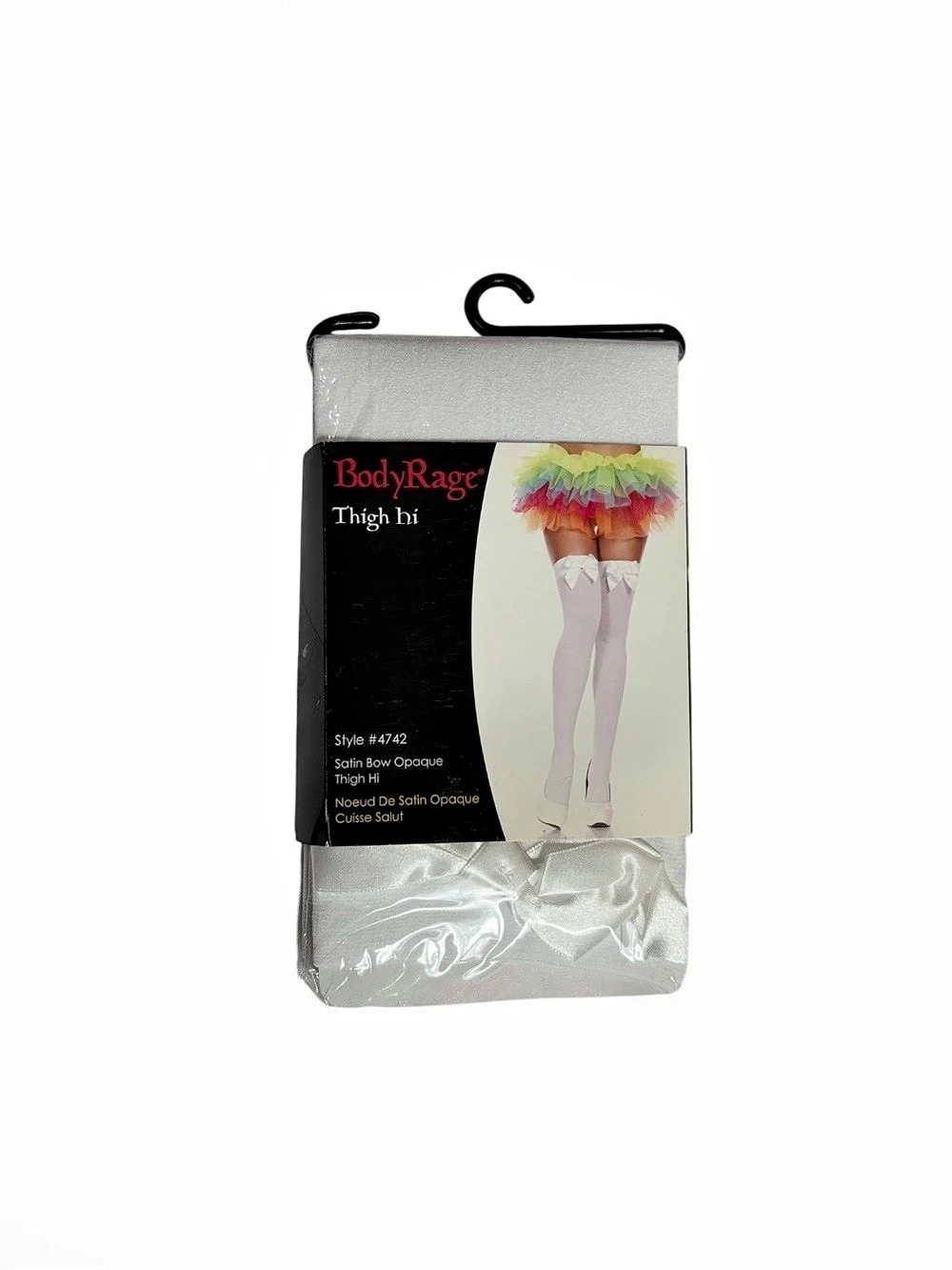 NWT Body Rage Satin Bow white Thigh Hi High Stockings in White